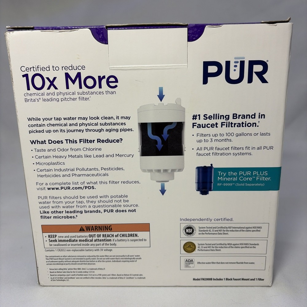 PUR FM-2000B Vertical Faucet Mount Filtration System Sink Water Filter Blac