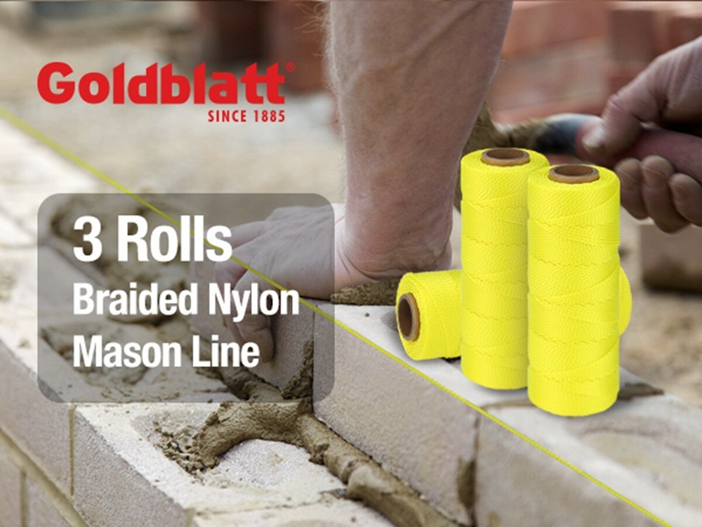 Goldblatt 3Roll Mason Line 500FT#18 Braided Nylon String Line Nylon Twine String