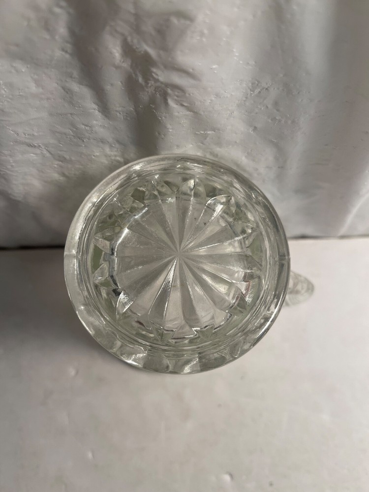 Small Diamond Cut Ribbed Clear Glass Pitcher with Handle