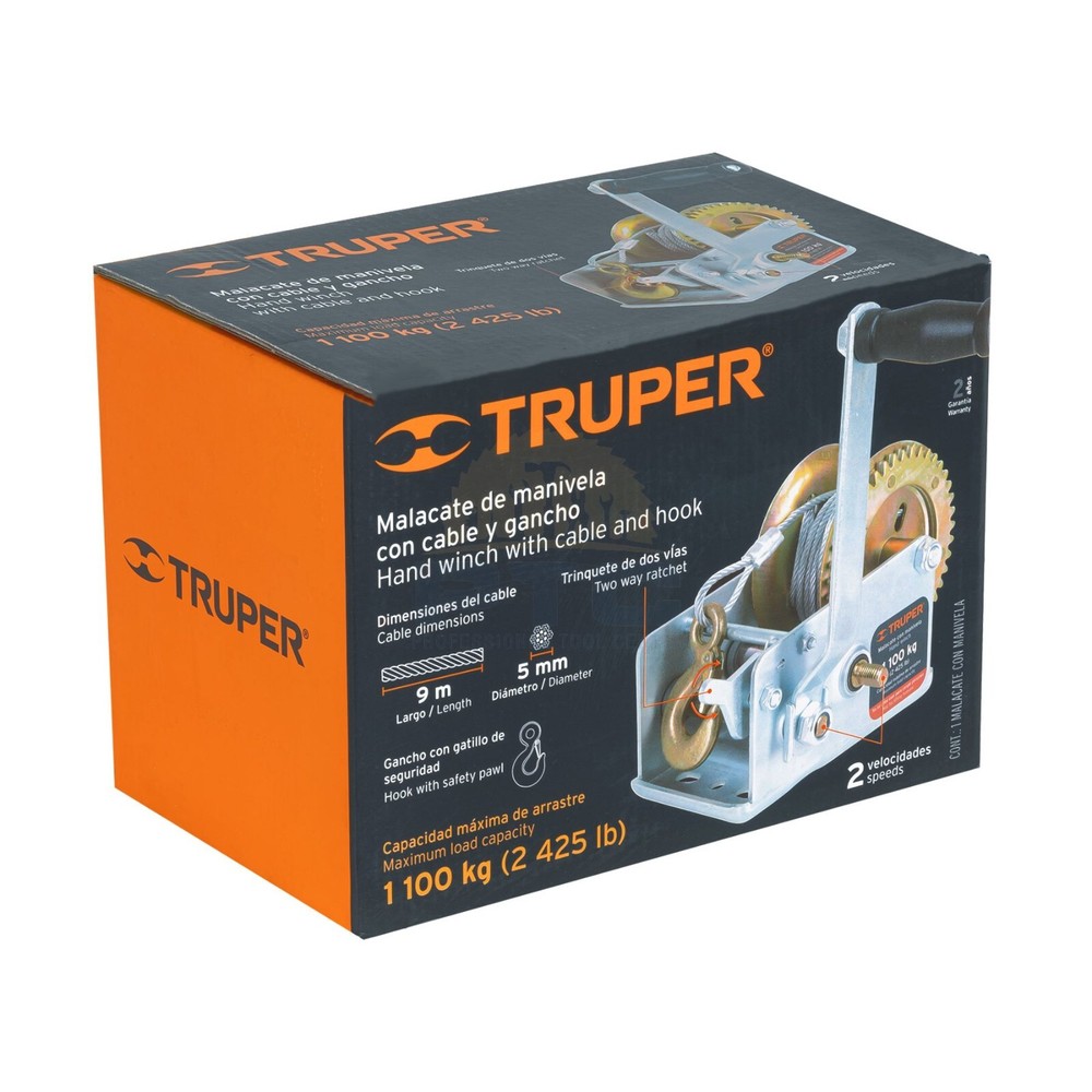 Truper MAW-91C 1100 kg crank winch with cable