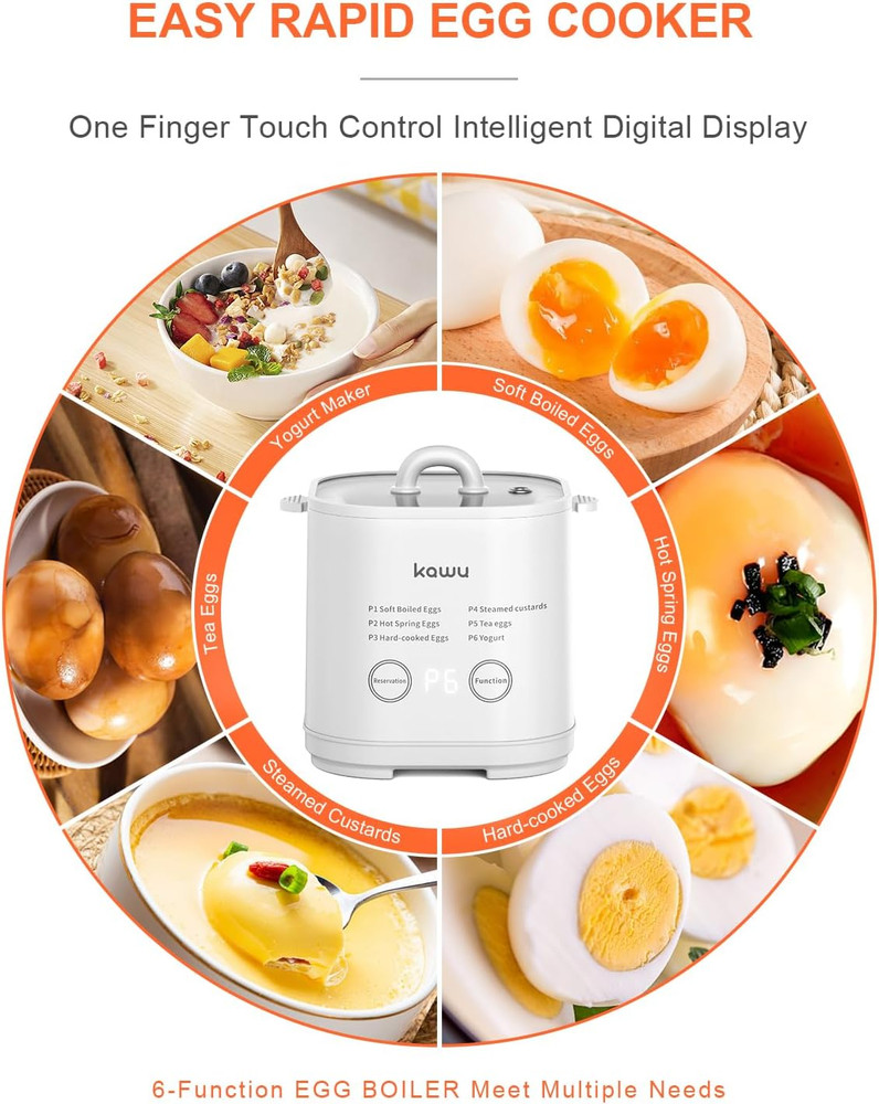 6-Function Egg Cooker Hard Boiled Eggs Boiler Timer Soft Electric Auto Shut Off