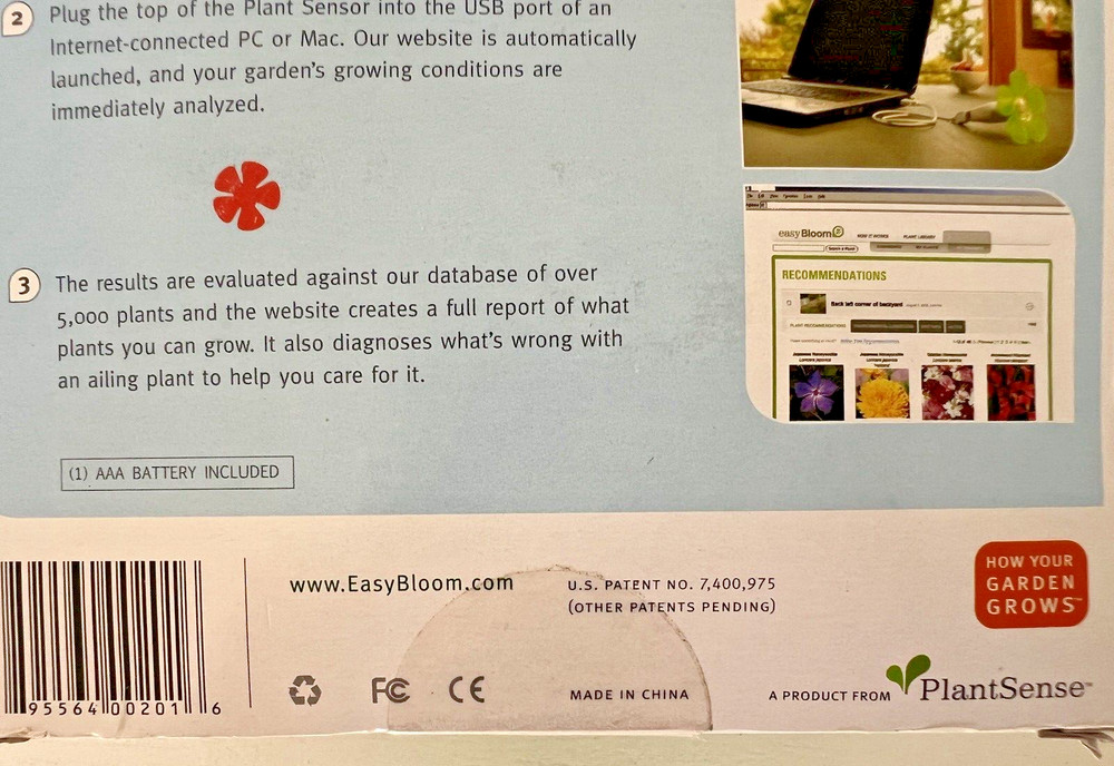 NEW Easy Bloom Plant Sensor Measures pH, Sunlight, Temperature PC or Mac EASY Us