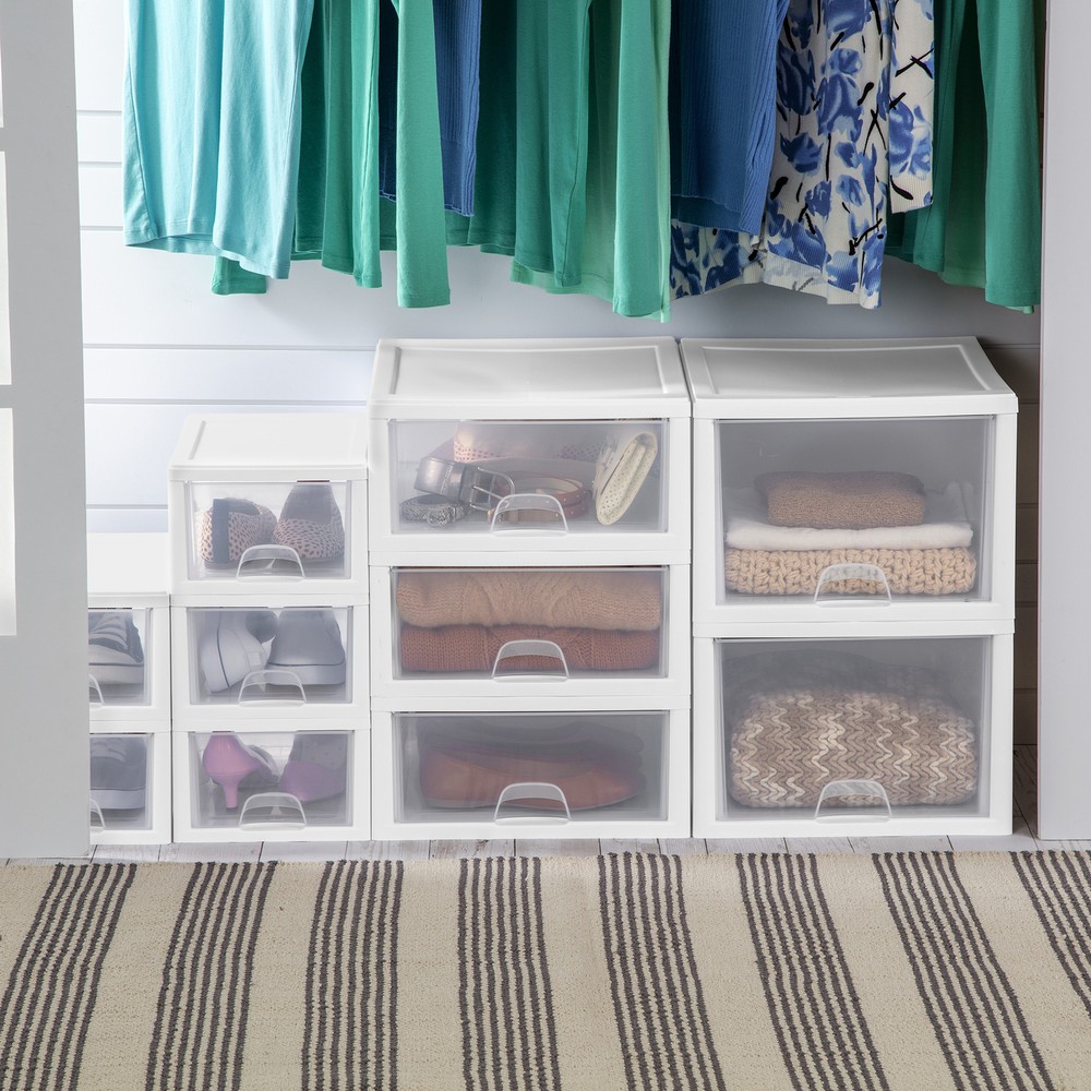 Sterilite 20518006 Stackable Small Drawer White Frame & See-Through (12 Pack)