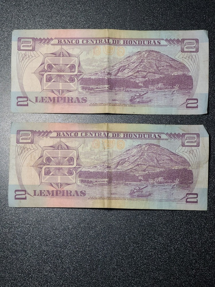 2pcs 1998 HONDURAS 2 LEMPIRAS BANKNOTES #15C