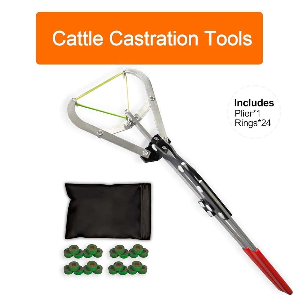 Cattle Banding Tool, 1pc Large Expander Plier with 24pcs Large Rings Kit