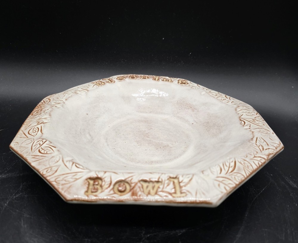 Vintage Studio Art Pottery Handmade Blessing Bowl Signed 8.5" Octagonal