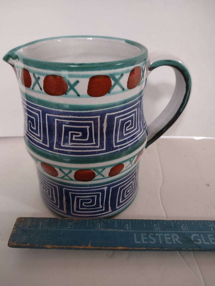 Vallauris Earthenware Geometric Design Navy Blue LaRoue Pitcher