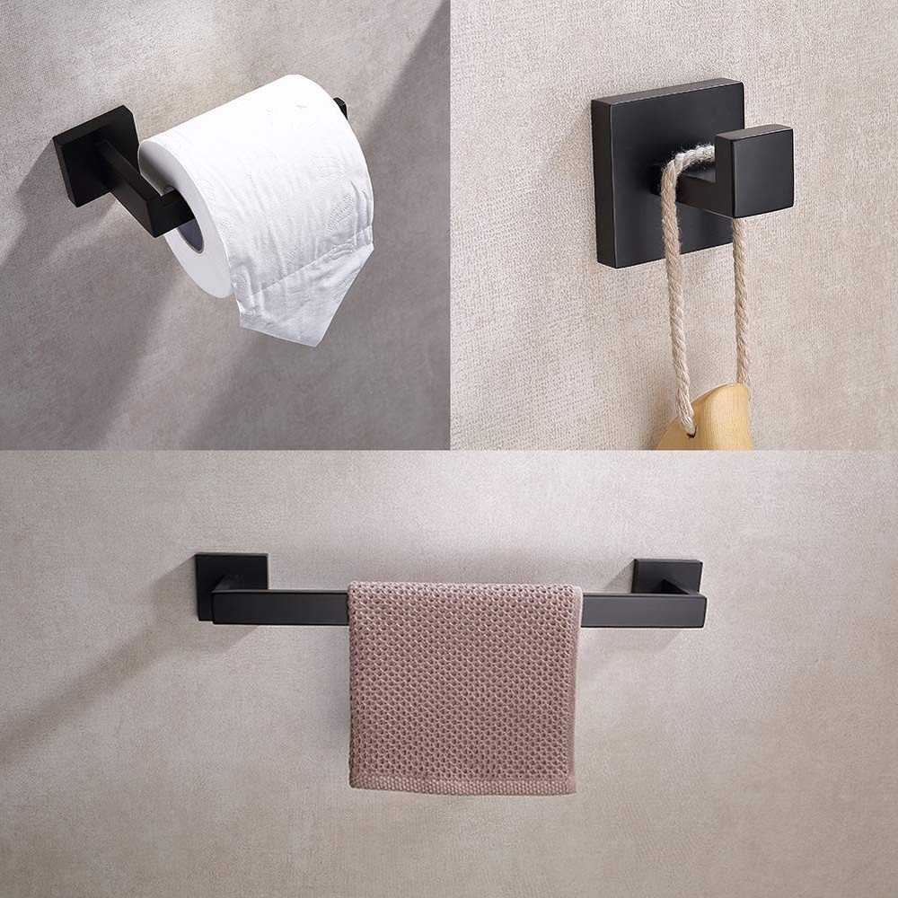3-Piece Bathroom Hardware Set Matte Black Wall Mounted Bathroom Accessory Set...