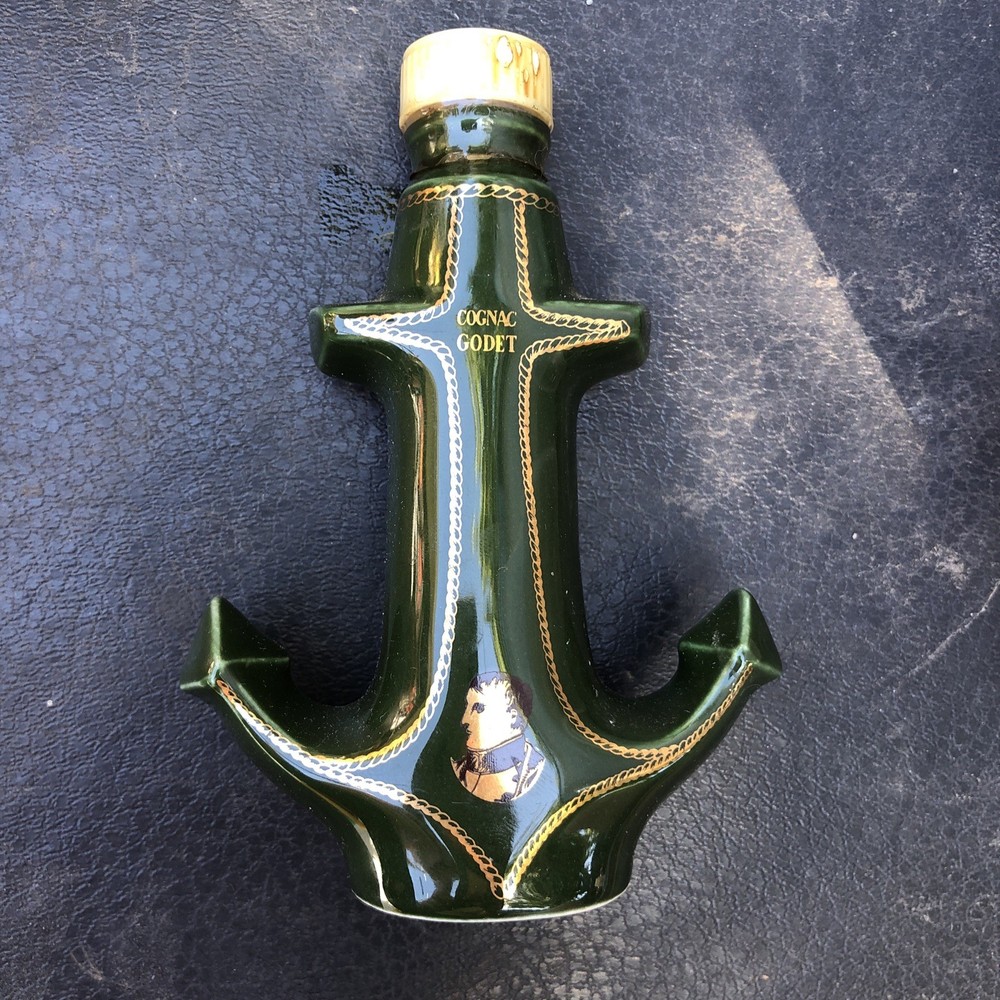 Godet COGNAC Ceramic Empty Bottle Anchor shaped White With Stopper Used
