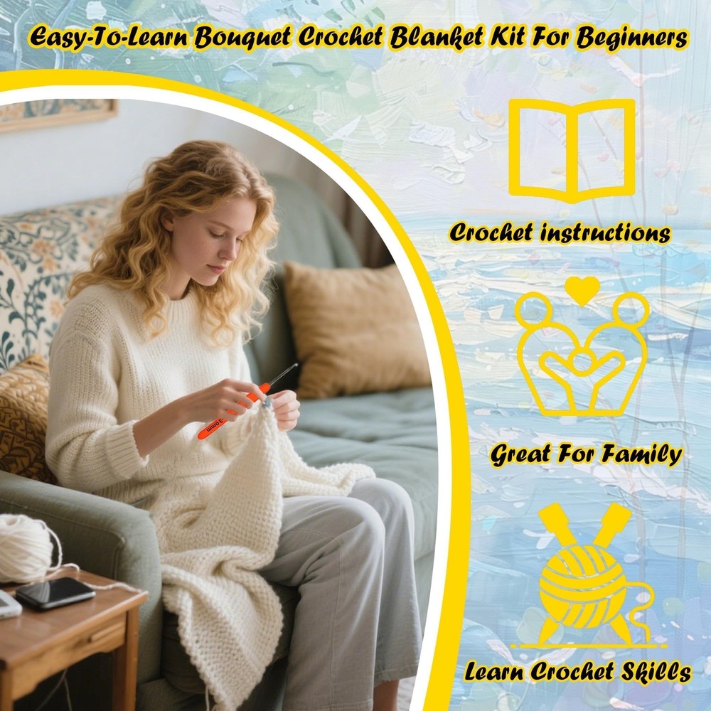 Blanket Kit Sunflower Beginner with Step by Step Instruction Tutorial Easy