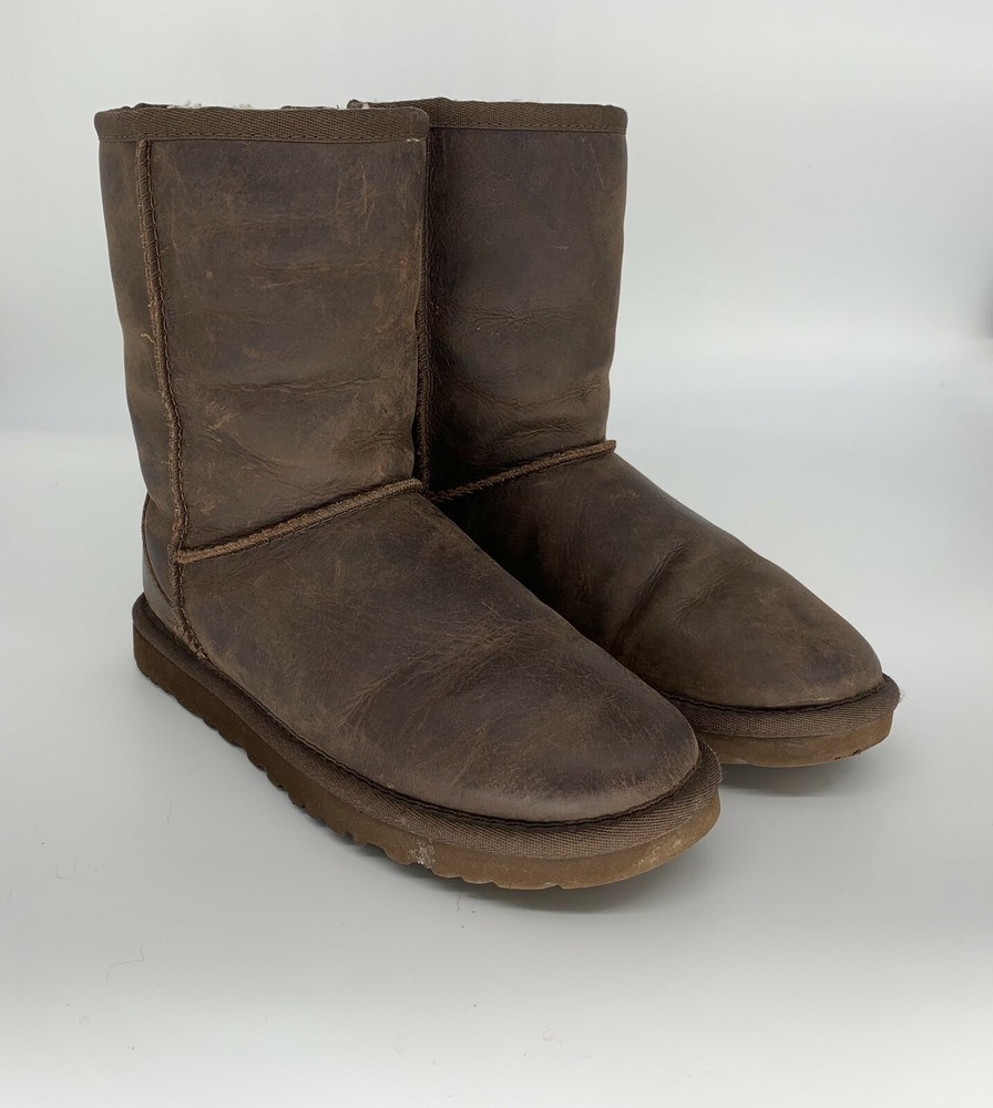UGG Womens Classic Short 1005093 Pull On Leather Brown Boots Size US 5