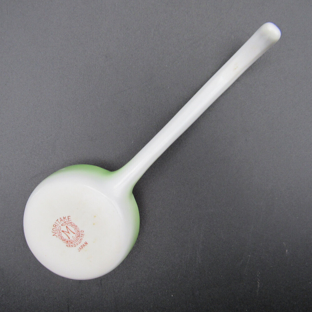 Noritake Jam Spoon, Morimura, 5" Long, Light Green & Silver, Fruit, Hand Painted