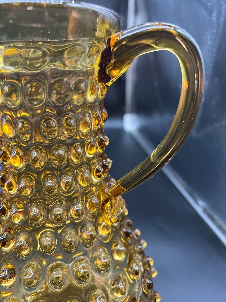 Tall Amber Hobnail Handle Pitcher 9"