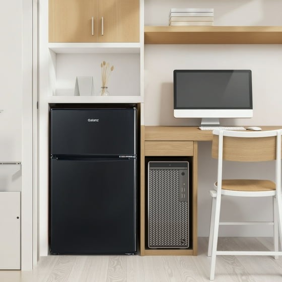 3.1 Cu ft Two Door Mini Fridge, Black, New