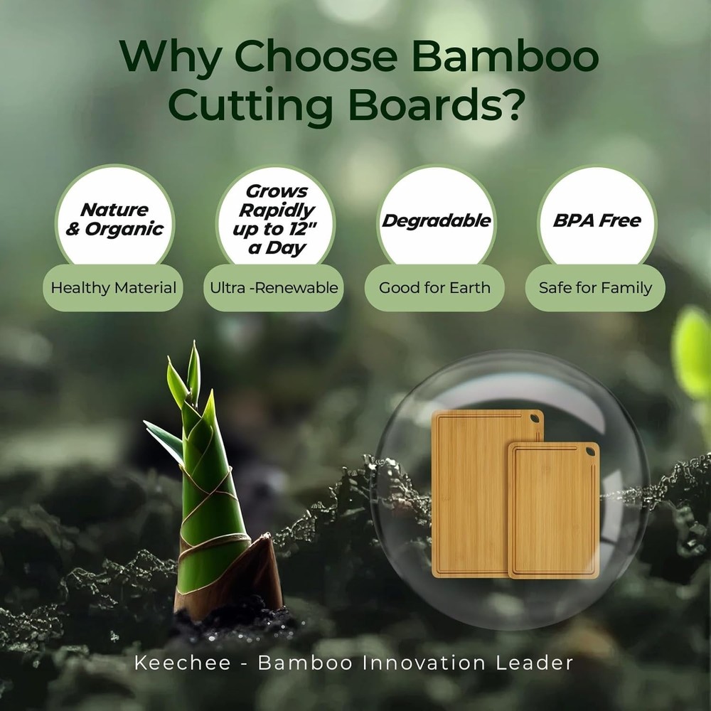 KeeCHEE® 2-Pcs Natural Bamboo Cutting Board