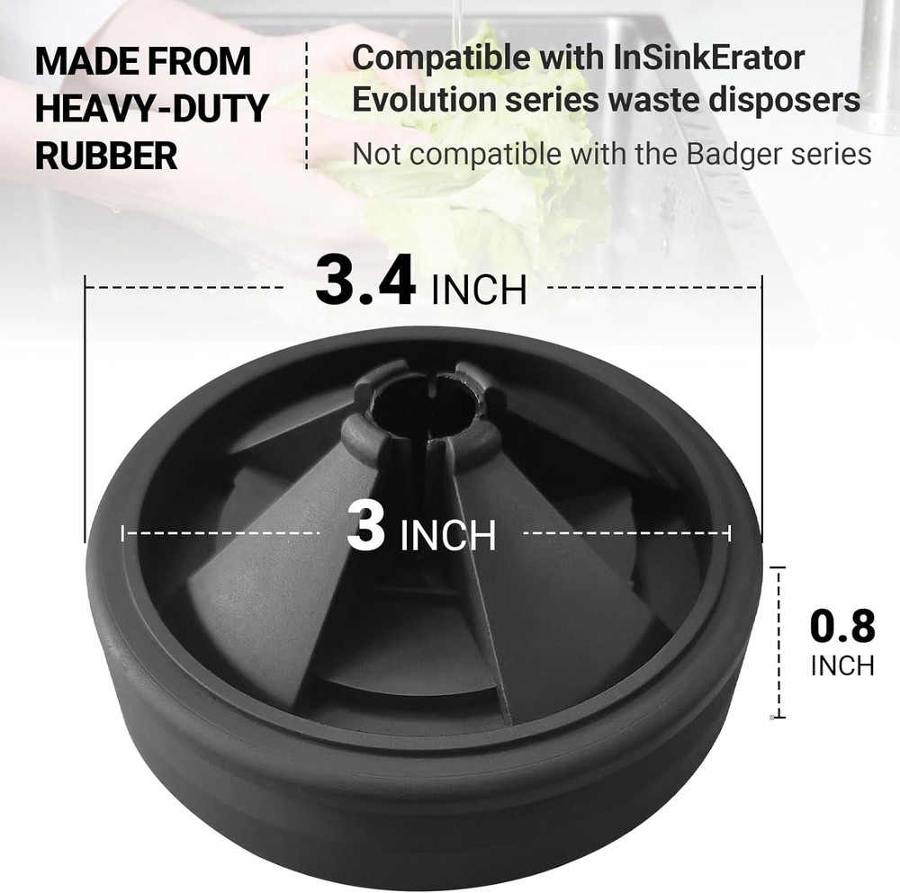 AR-PRO (2-Pack) Garbage Disposal Rubber Drain Insert Black Sink Baffle 3 3/8