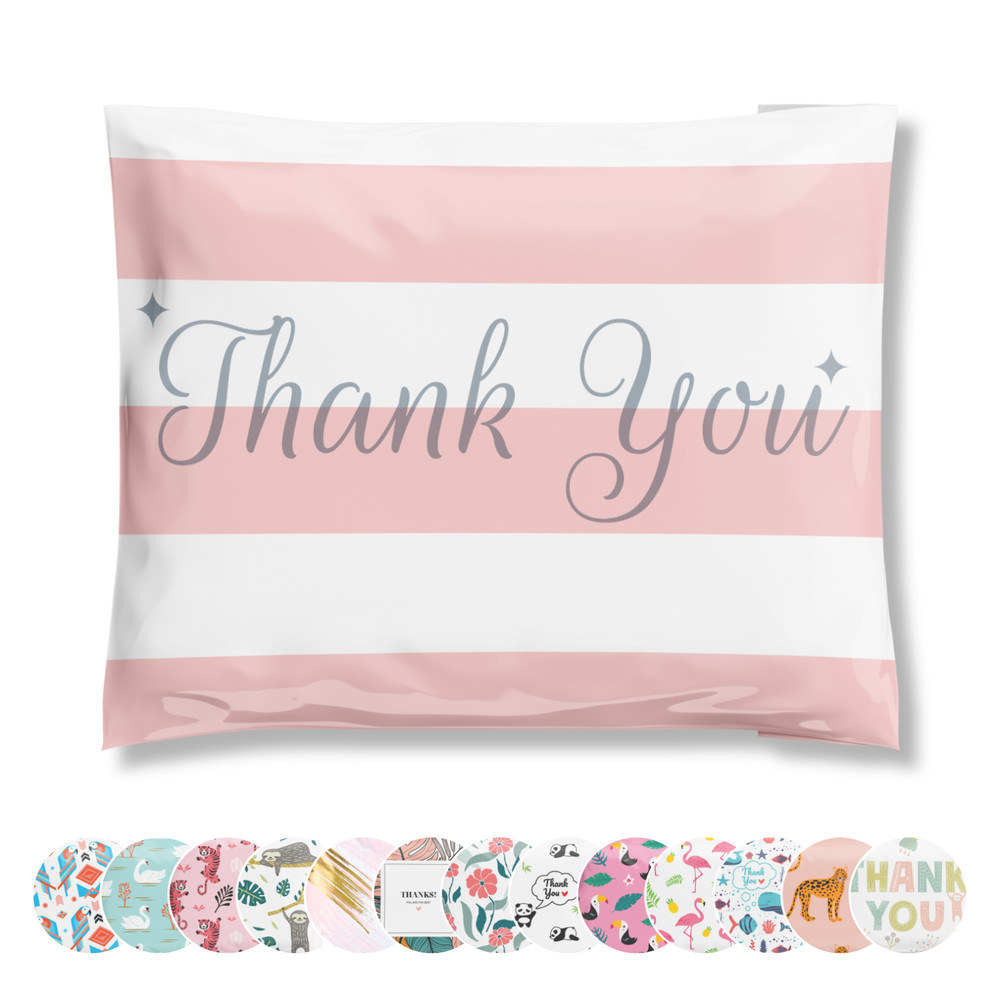Poly Mailers 12.5x15 Reusable Shipping Envelopes Packaging Pink Stripe 50 Pack