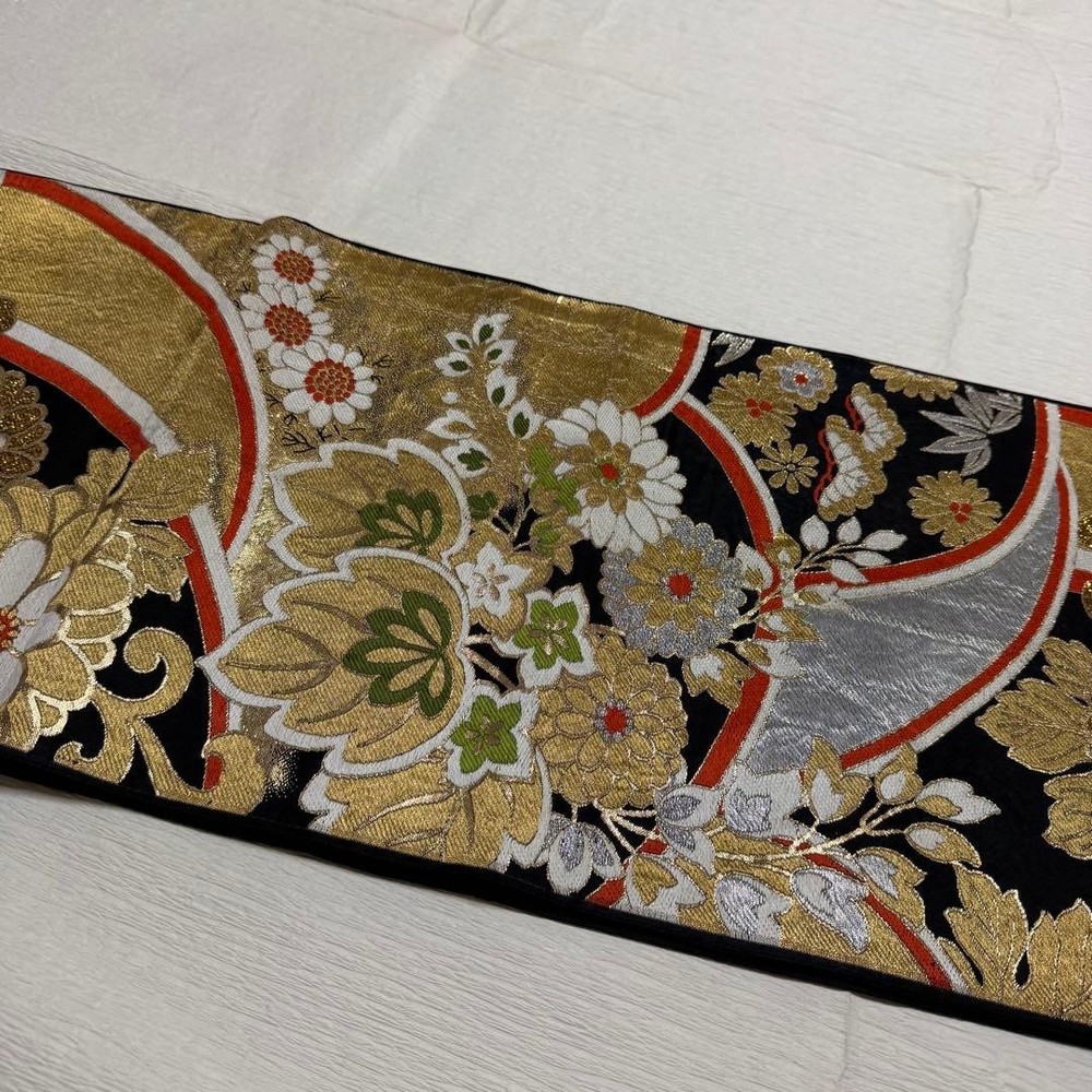 Antique bag obi large flower pattern