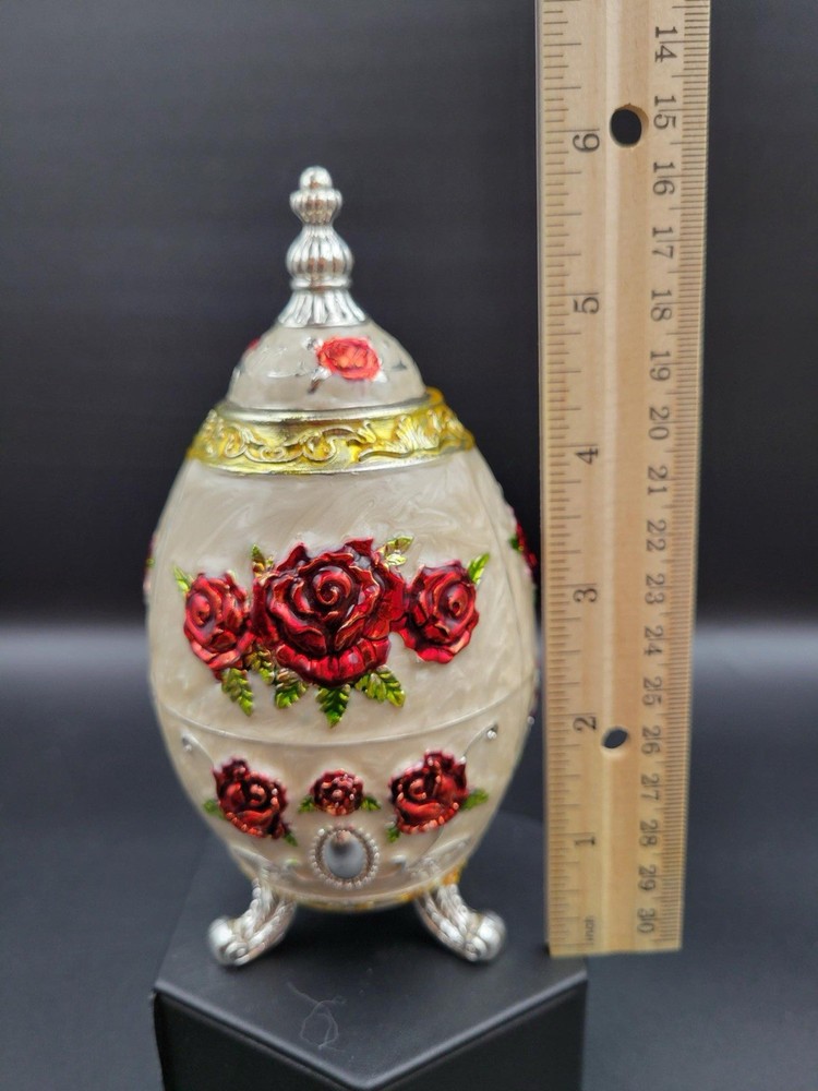 Egg Shaped Toothpick Holder - White with Roses