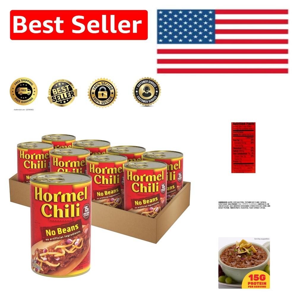 Convenient 8 Pack Hormel Chili No Beans 15 Oz - Easy-Pull Can for Quick Meals