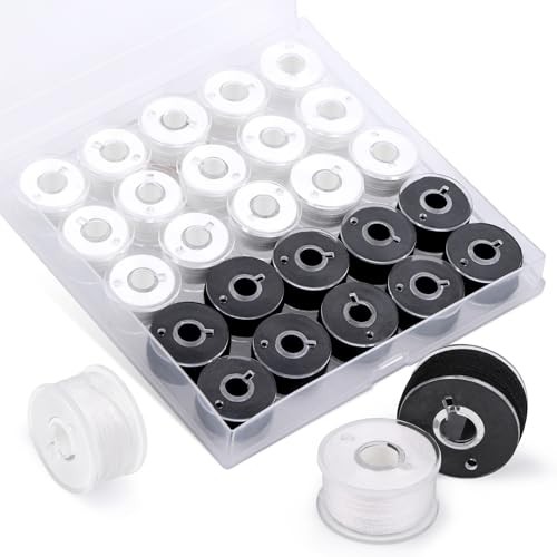 Sewing Thread Kit, 25 Pcs Thread and Bobbin Set Sewing Machine Black+White