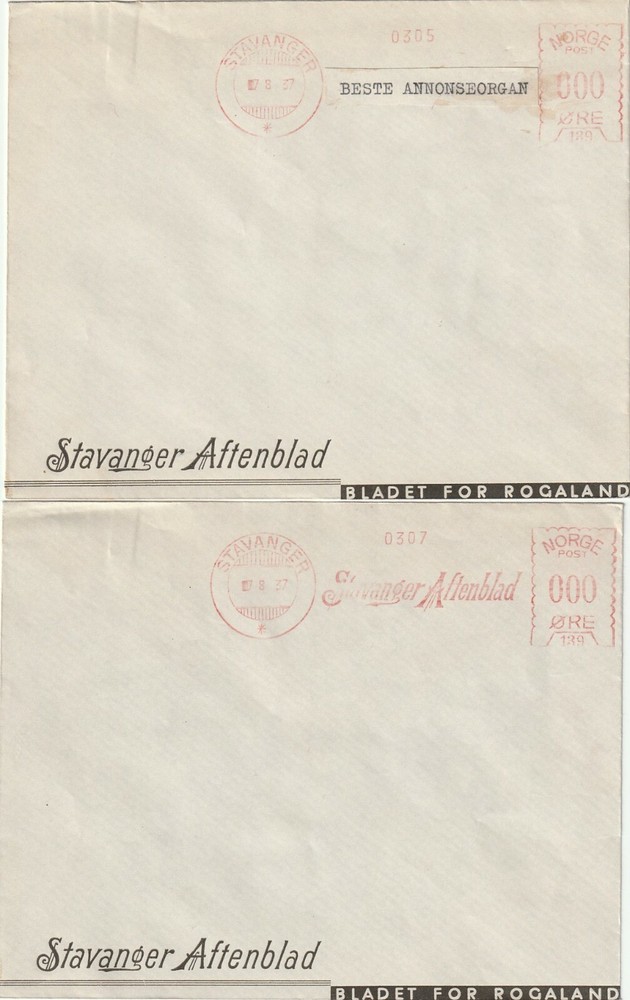 NORWAY: Meter mark samples, 2 covers with development Stavanger 1937 Newspaper.