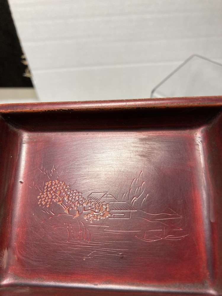 Maruni Lacquerware Coffee Table Cigarette Box, 2 Ashtrays Occupied Japan Signed