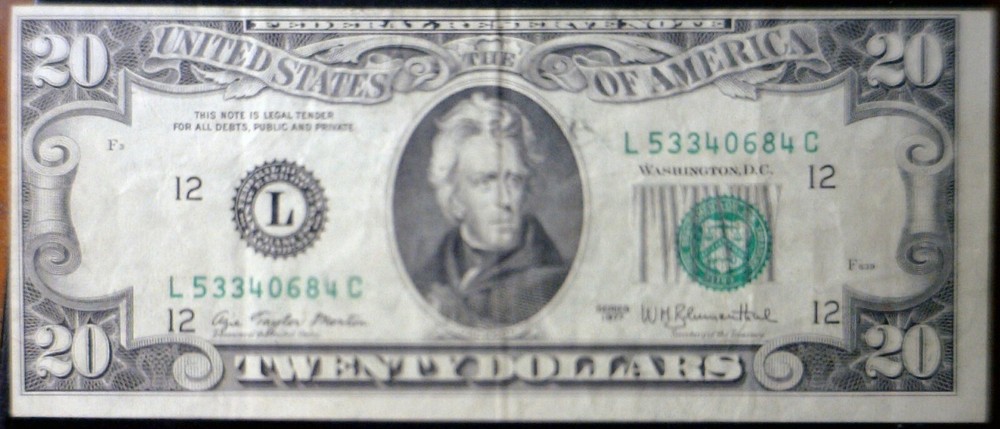 1977 ERROR Off Set Front to Back + SHIFT $20 VF Federal Reserve Note Currency NR