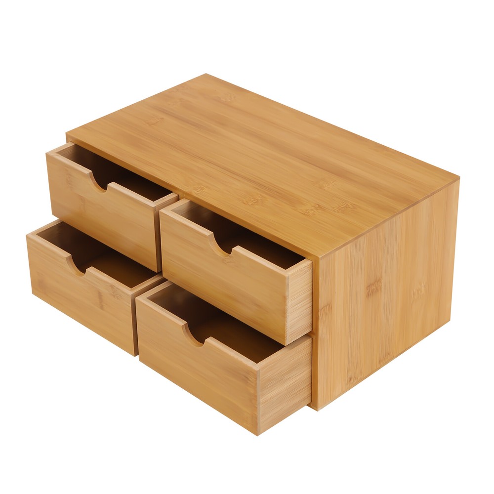 Bamboo Desk Organizer with 4 Drawers, Office Tabletop Storage Organization Box