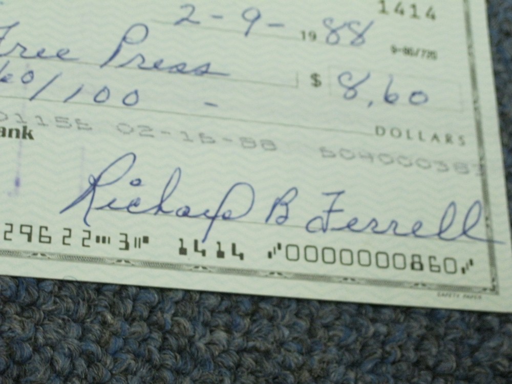 Rick Ferrell Signed Autographed Cancelled Check