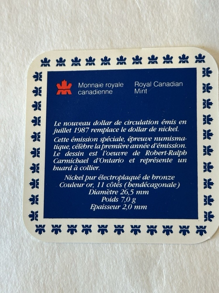 1987 $1 Proof Canada Loon Dollar with Box & COA