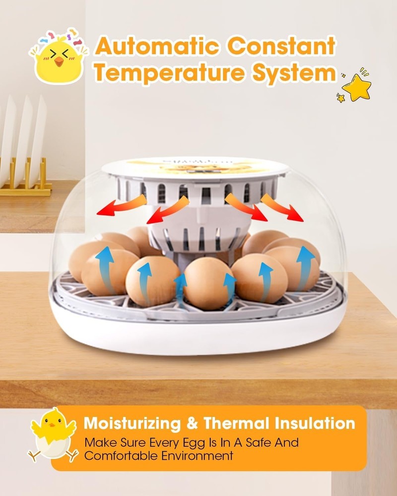Intelligent Hatching Incubator with Humidity Control & Egg Waterer for 12 Eggs