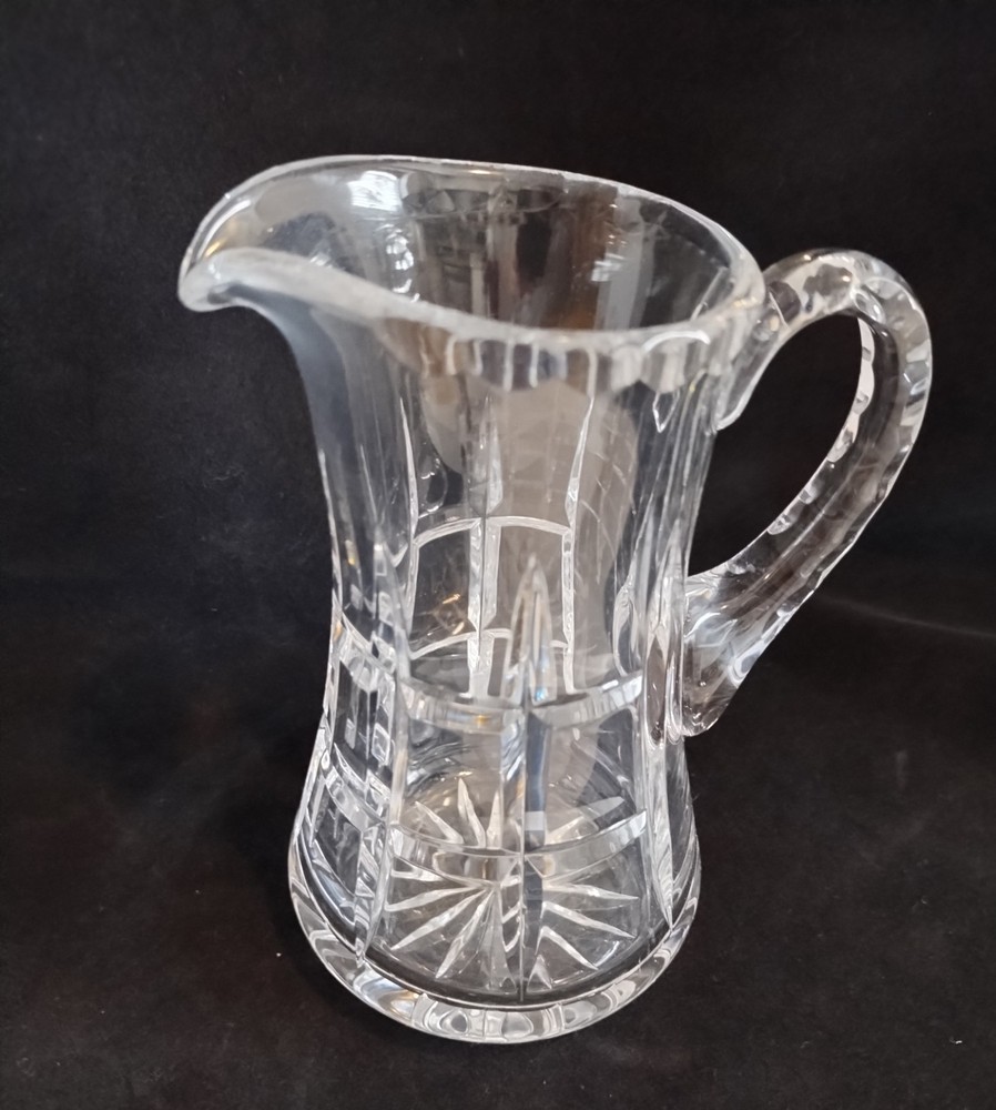 Lovely Small Crystal Pitcher Checkered Pattern 10 oz 5.75" Tall