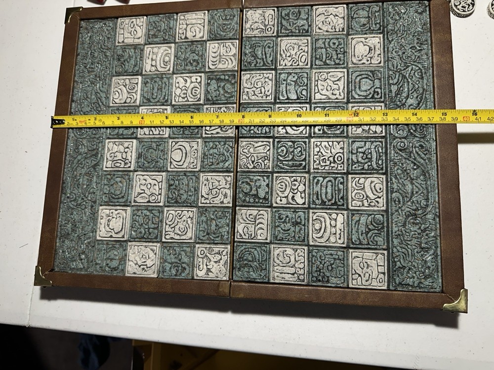 Vintage Aztec Vs Conquistadors Stone Resin Folding Chess & Backgammon Set