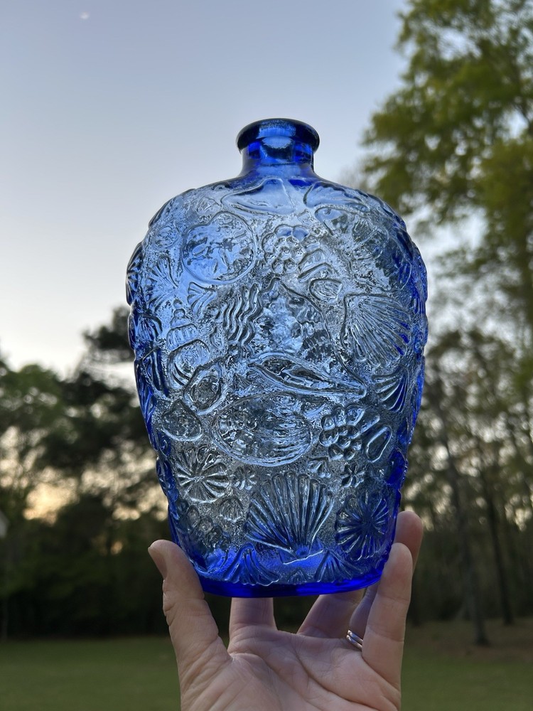 Cobalt Blue Corktop Seashell Bottle