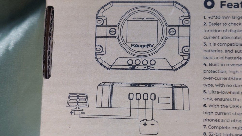 BougeRV 10A PWM Negative Ground Solar Charge Controller ISE132B Screen USB Solar