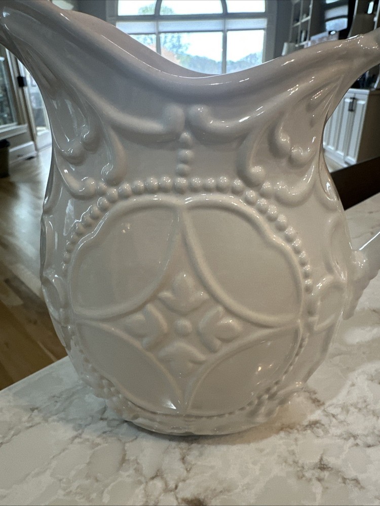 White Pitcher, Slim, Embossed Design