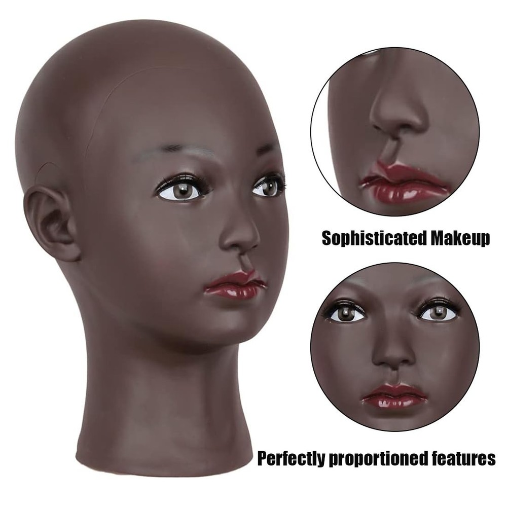 Display Doll Head for Wigs Making - Black 21.5 Inch