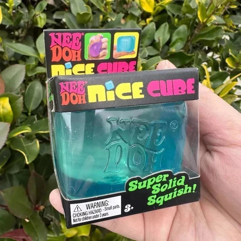 Nee Doh Nice Cubes Ice Cube Toy Fidget Super Solid Squish Blue
