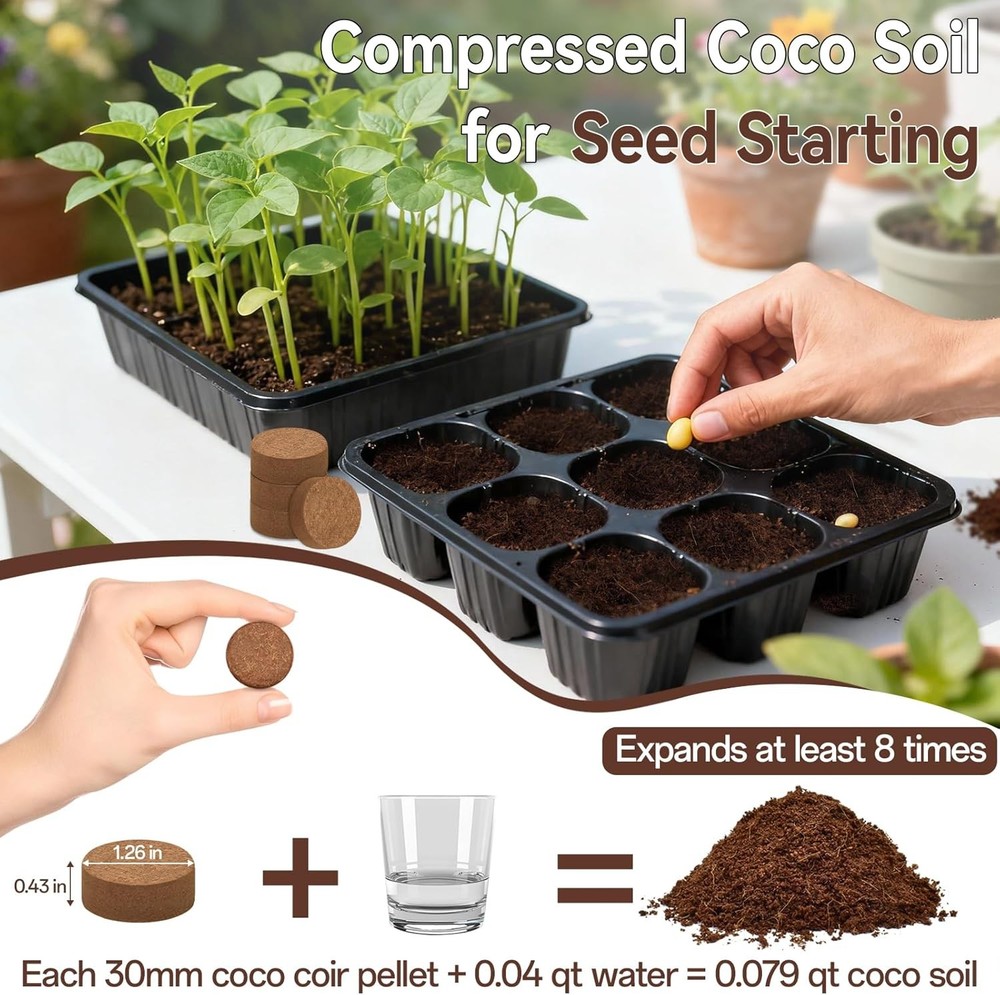55 Pcs Compressed Coco Coir Pellets, Seed Starter %100 Organic Potted Plants