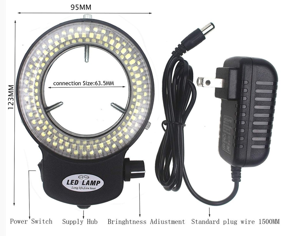 Adjustable 144 LED Ring Light for Stereo Microscope - Black Illuminator