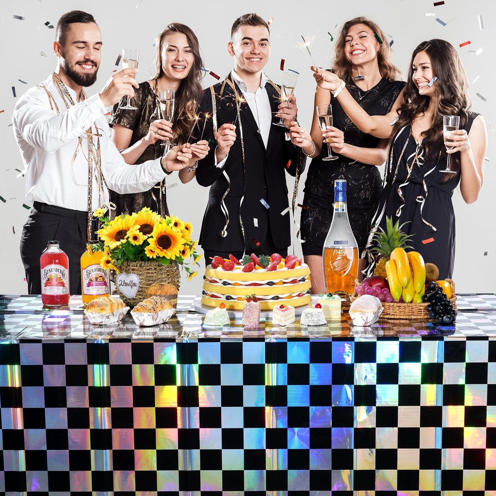 3Pack Black and Iridescent 54" x 108" (3 Pack), Checker