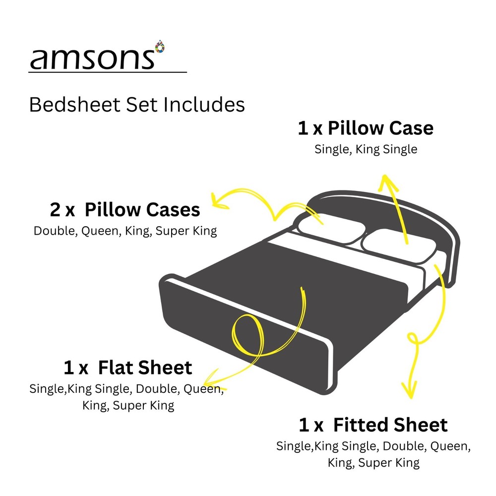 Single/KS/Double/Queen/King 4 Piece Bed Sheet Set,Flat,Fitted,Pillowcases