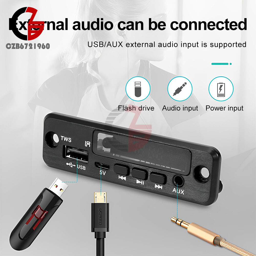 TWS Bluetooth 5.0 MP3 Decoder Board DC3.7-5V USB AUX FM Radio MP3 Player DIY