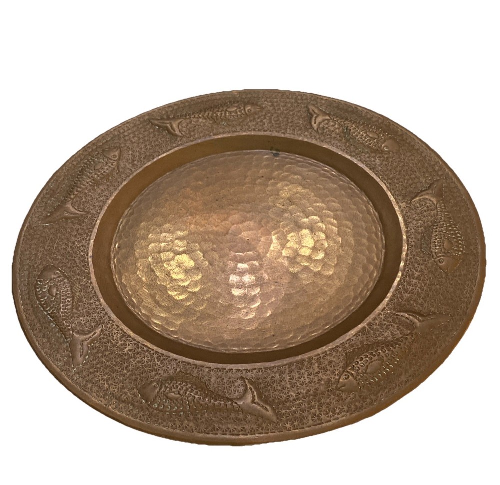 Vintage Solid Copper Plate Fish Motif 12” Wide