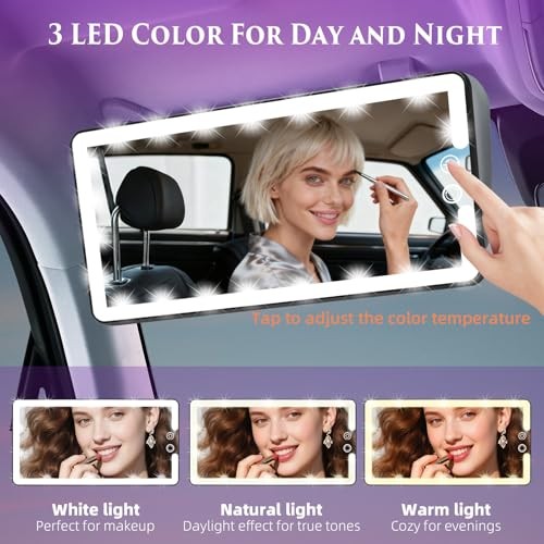 Car Vanity Mirror with Lights 10-Inch Big Surface, Quick-Release & Quick