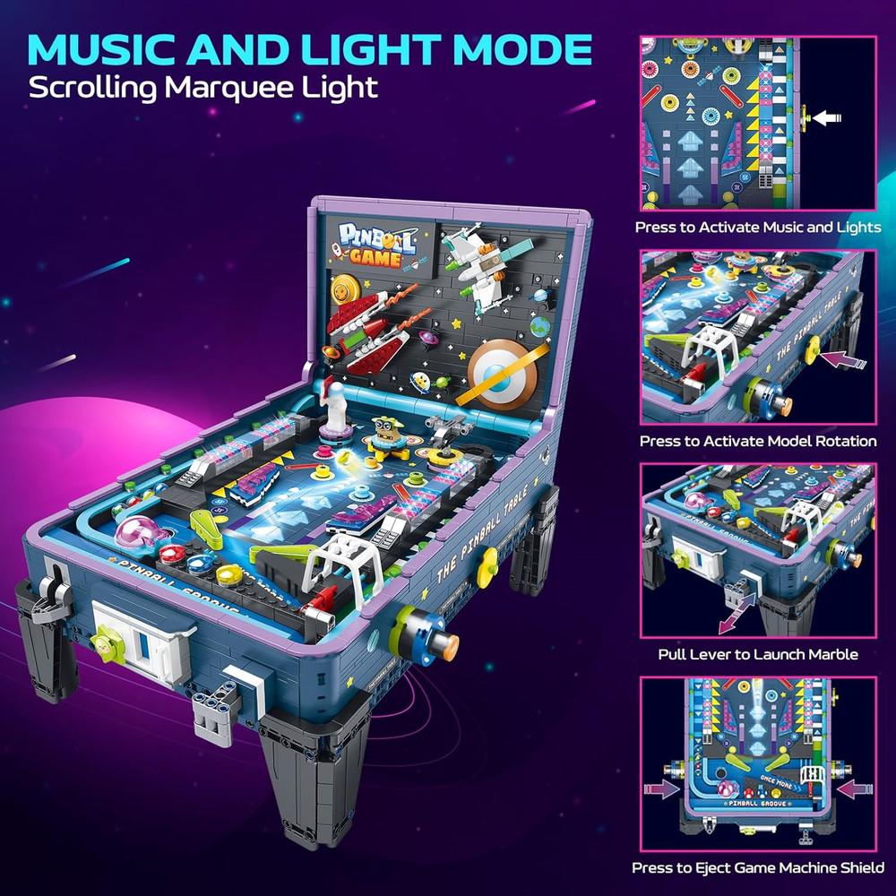 Pinball Machine Building Set Arcade Game Kit for Adults, Interactive Table Top D