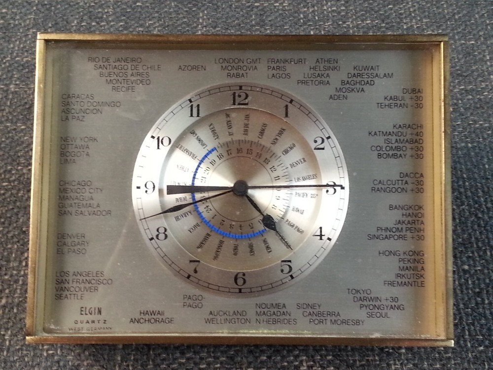 Vtg Elgin West Germany World Time Zone Clock