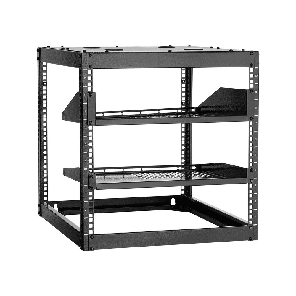 VEVOR 10U Open Frame Network Rack Wall Mounted Server Rack 4 Post with Shelves