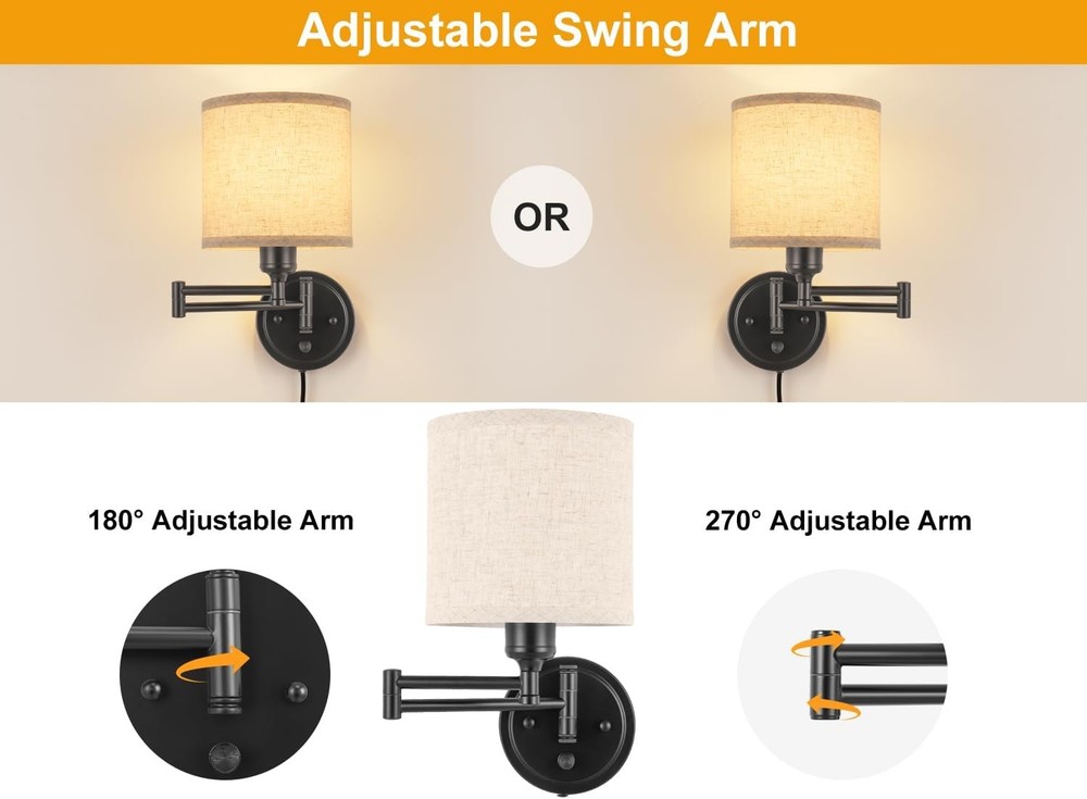 Plug in Wall Sconces W/ Remote Control Dimming 10%-100% & Adjustable Colors
